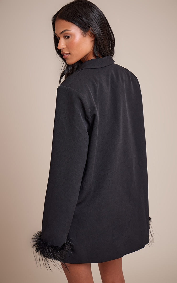 Robe blazer noire – détails en fausse fourrure Auralise