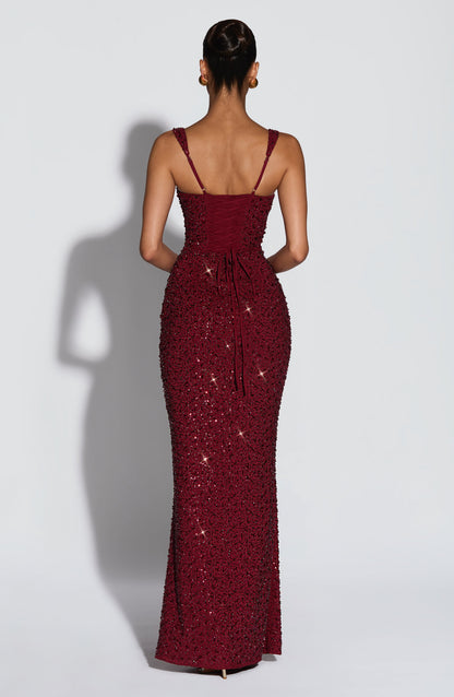 Calanthe Maxi Dress - Burgundy Sparkle Auralise