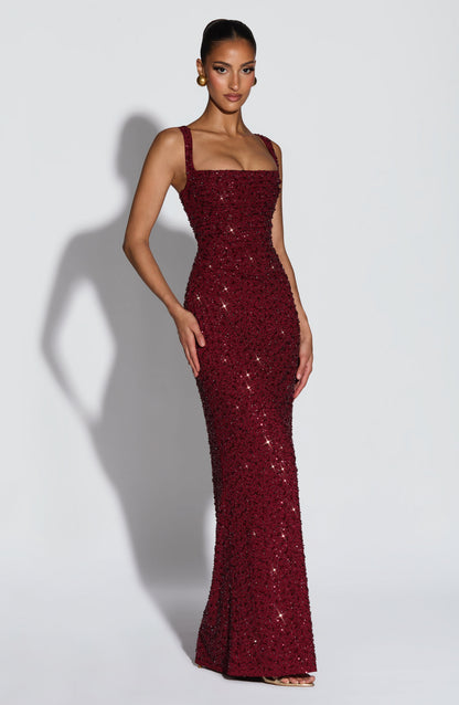 Calanthe Maxi Dress - Burgundy Sparkle Auralise