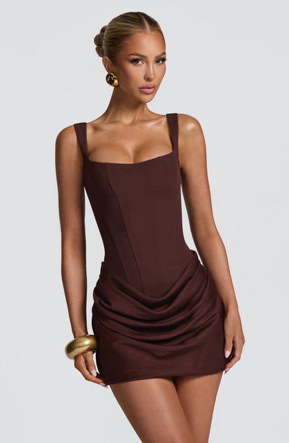 Cornelia Mini Dress - Plum Brown Auralise